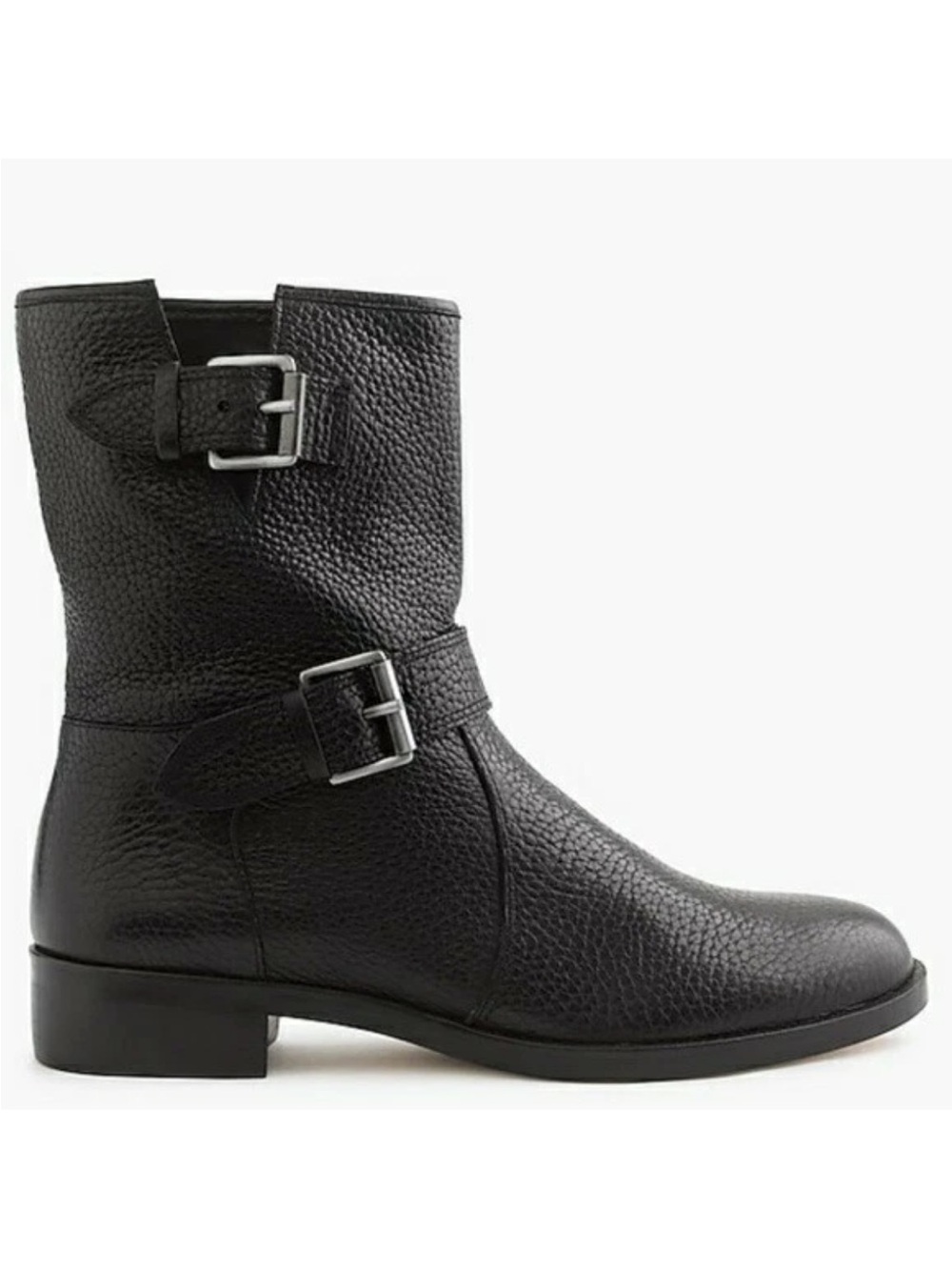 J. CREW Easy Rider Pull On Moto Biker Boots Pebbled Leather Buckles 8.5 Black